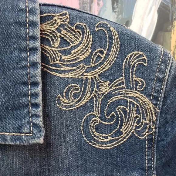 Chico's Platinum Embroidered Denim Jacket - Picture 6 of 8
